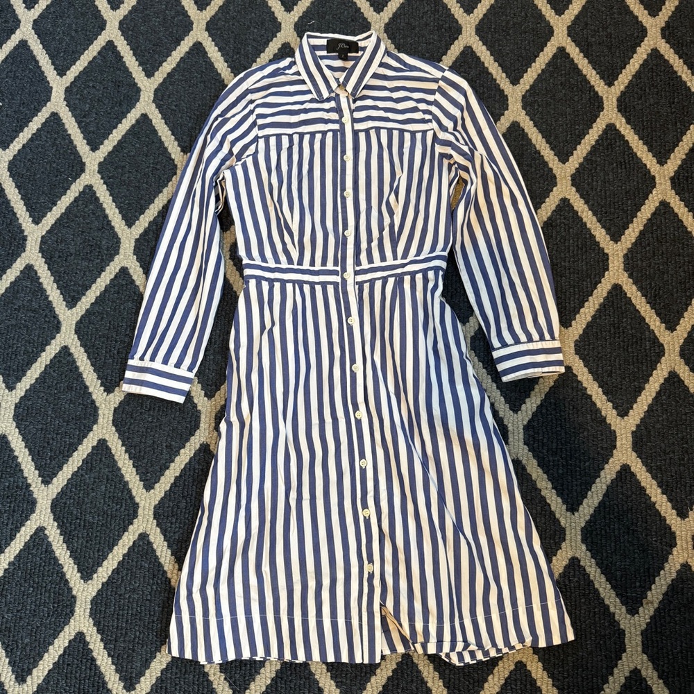 J.Crew Women’s Size 2 Blue White Stripe Long Sleeve Midi Shirt Dress